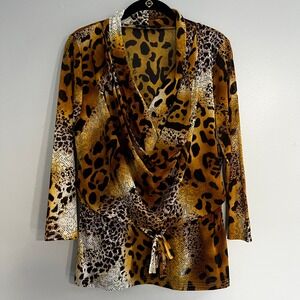 Juliette Leopard Snakeskin Print Sheer Tie Waist Blouse Top Large Mobwife Y2K
